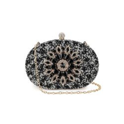 Black Embellished Clutch Bag with Gold Details