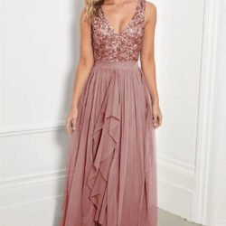 Yasmin Rose Gold Sequin Top Maxi Dress